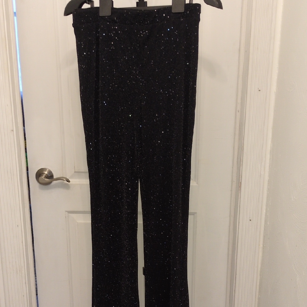 Elegant Black Glitter Women's Straight Leg Pants